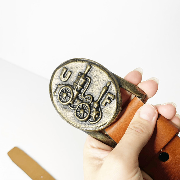 VTG 70s Old Virginia steam Fire Engine UF Brass HICKOK brown leather M 34-36 - Picture 2 of 3